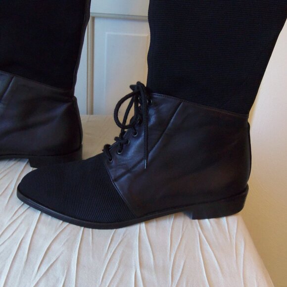 Stuart Weitzman Tall Leather and Gore Tex Black Boots With Lacing sz 8.5 - Picture 3 of 14